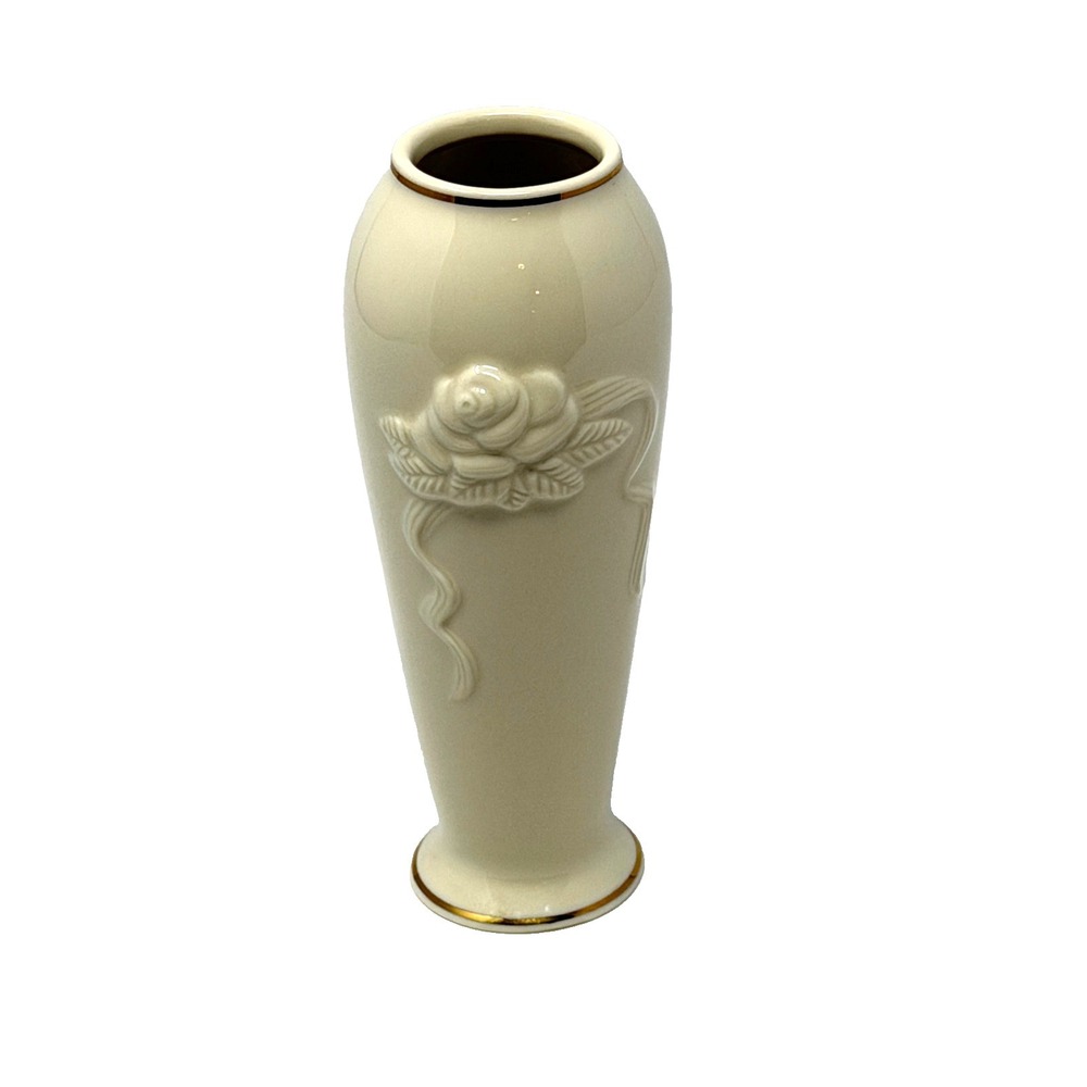 Lenox Rose Blossom Bud Vase Cream‎ Porcelain Gold Trim 6 Inch